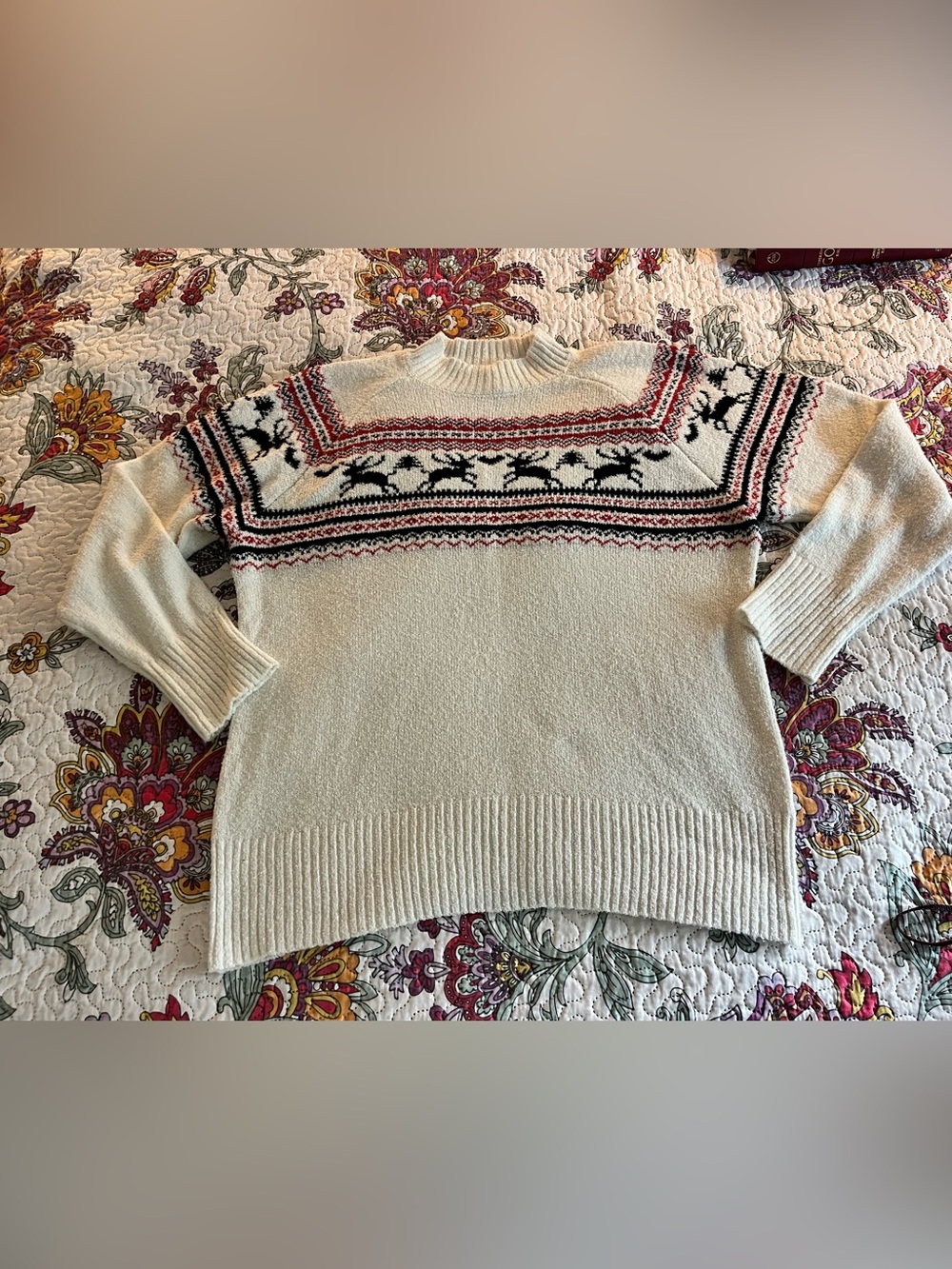 Women’s Maurices Sweater Cream Tribal Holidays XL Long-sleeve Pullover Xmas